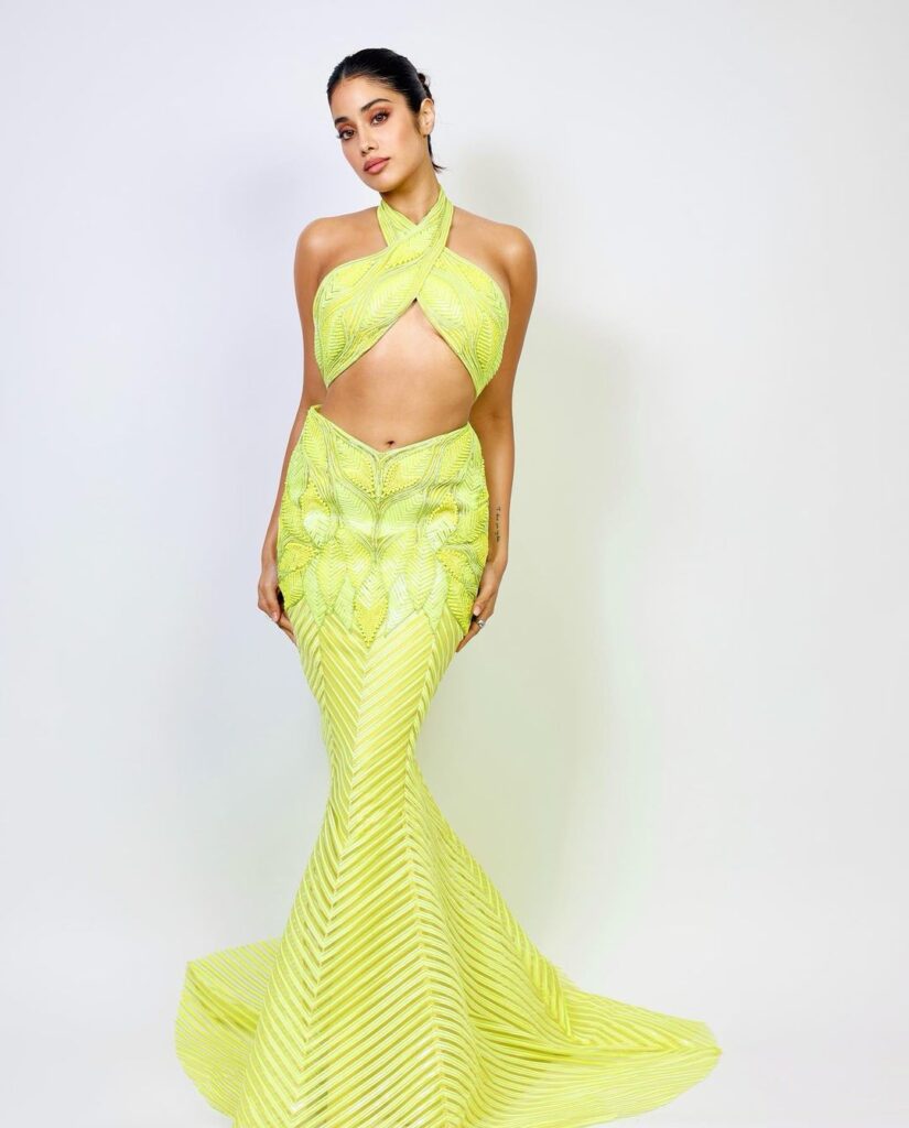 janhvi kapoor fish cut yellow dress