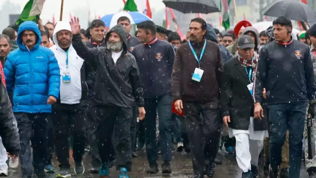 Rahul Gandhi during Bharat Jodo Yatra in Jammu and Kashmir