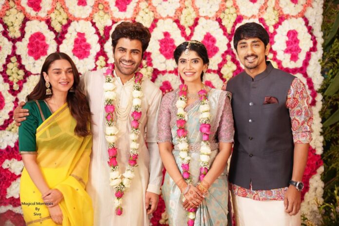 siddarth and aditi rao hydari at sharwanand engagement