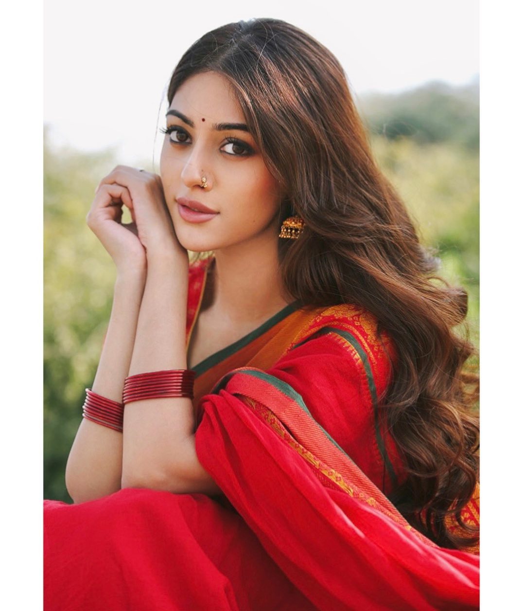 Anu Emmanuel red saree stills