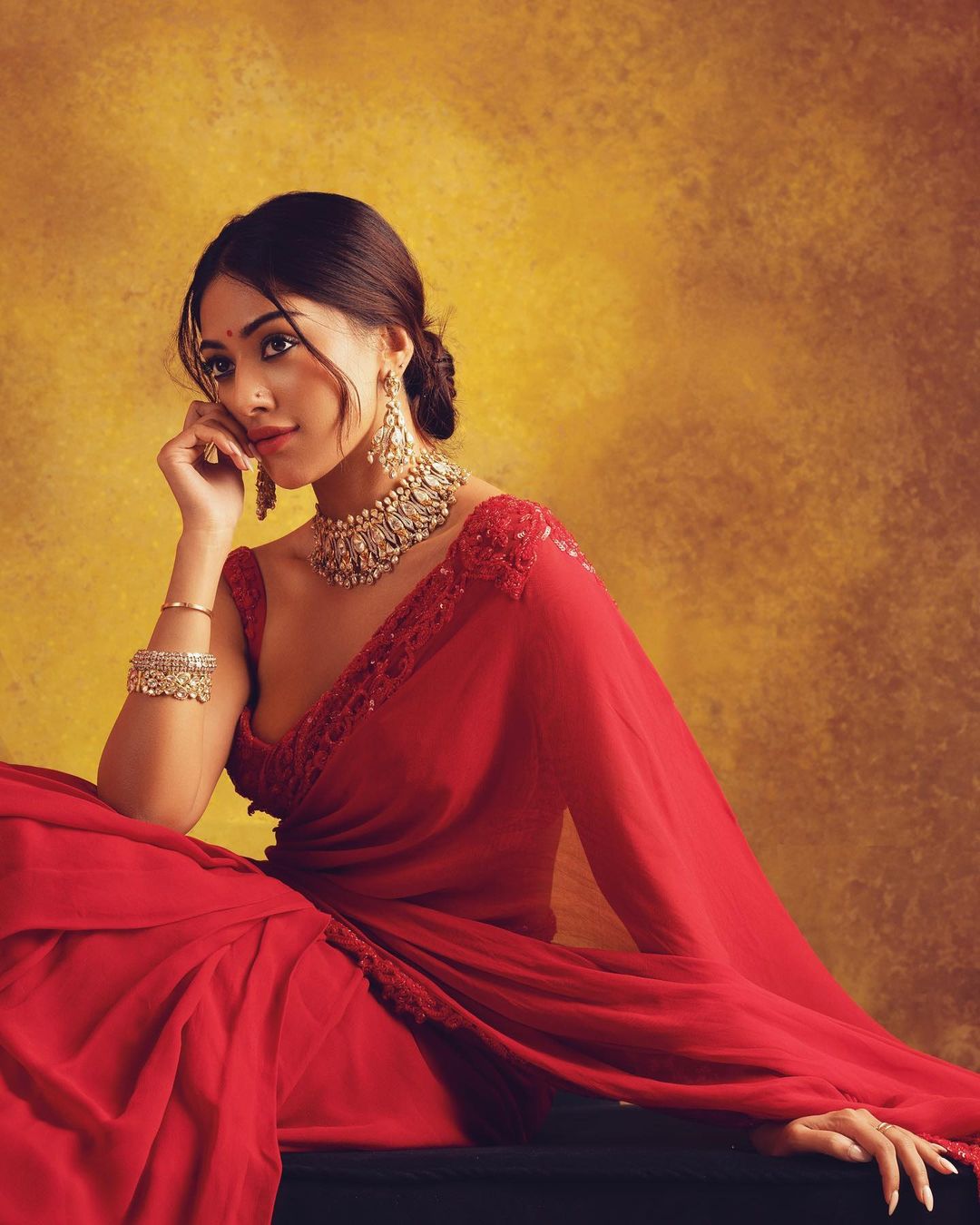 Anu Emmanuel red saree stills