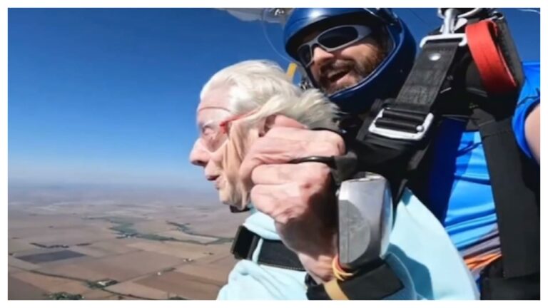 Viral Video : 104-Year-Old Woman’s Thrilling Skydiving Adventure Inspires All Ages